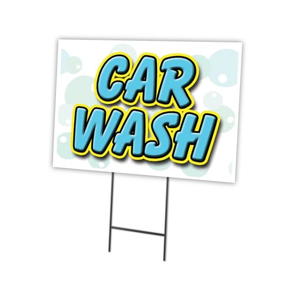 Car Wash Yard Sign & Stake outdoor plastic coroplast window, C-1216-DS-Car Wash